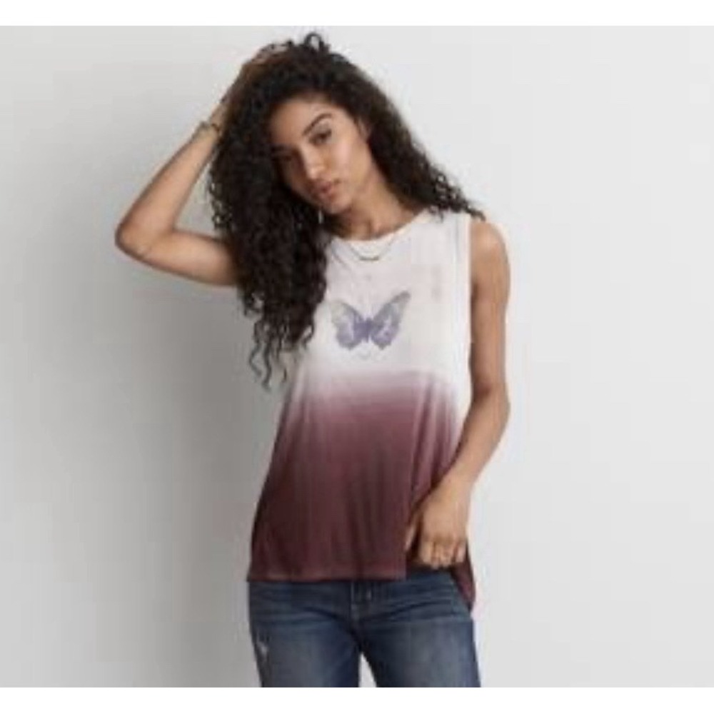 American Eagle Soft & Sexy Butterfly Ombre Hi-Low Tank Top Purple XS/S